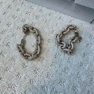 J. Crew Cream and Silver Chunky pave Statement Bracelets